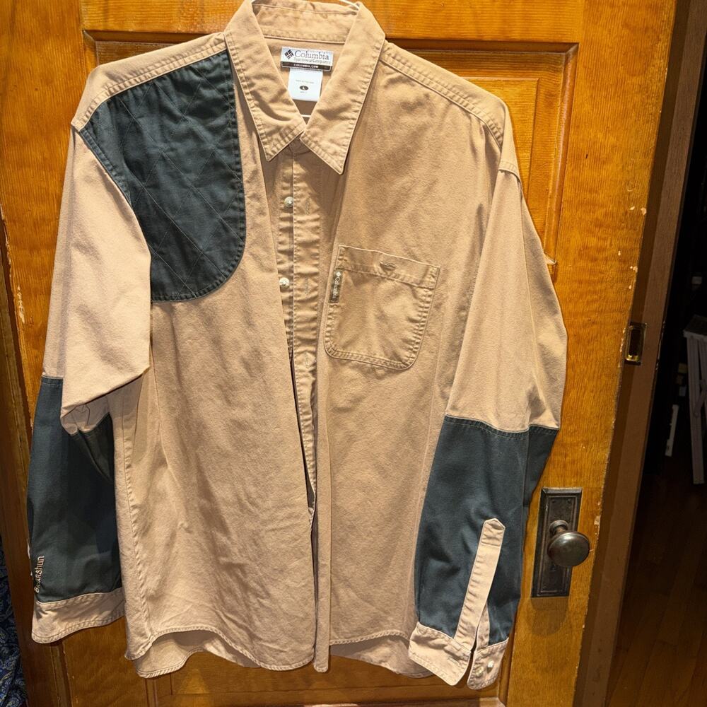Columbia Hunting Shirt Mens L Tan Black Bird Hunting Outdoor Shooting Briarshun